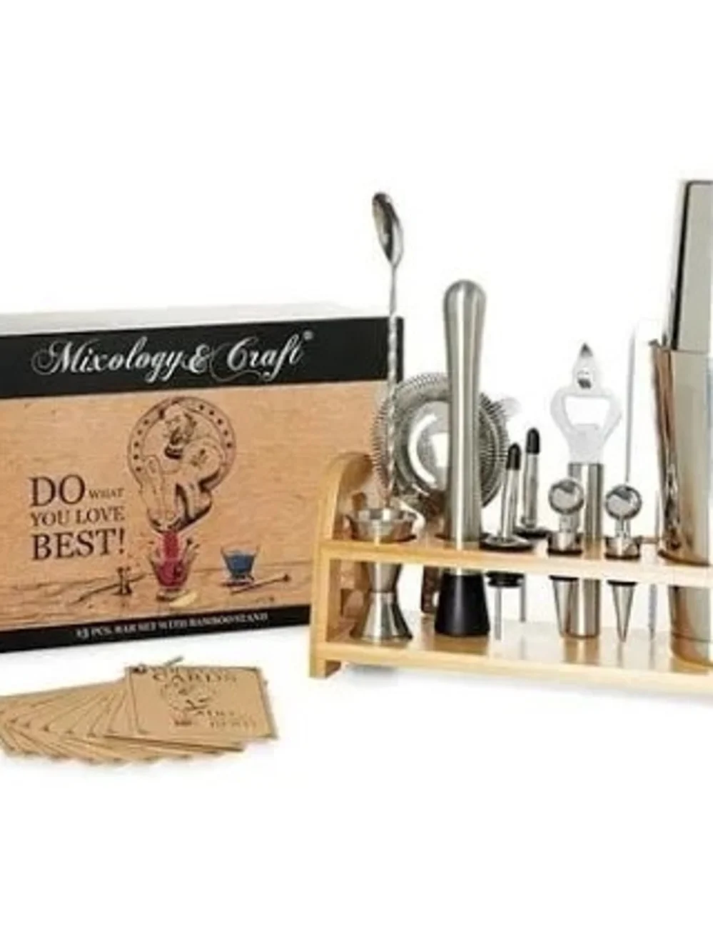 Mixology & Craft 13-Piece Bartender Set - Silver and Natural Wood